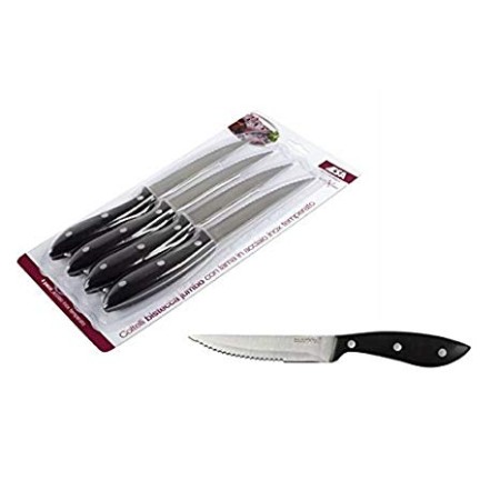 4 Coltelli bistecca jumbo con mezza lama dentata manico rivettato
