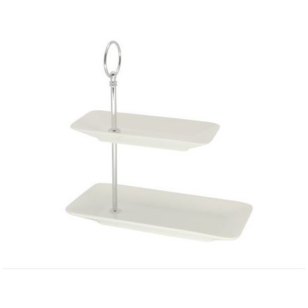 Alzata 2 piani rettangolari bianca