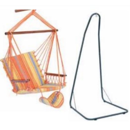 Amaca con gancio centrale cotone rigato +  supporto amaca gancio centrale in ferro