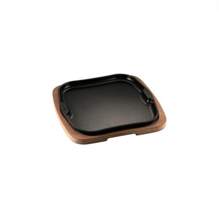 Piatto a servire in ghisa Gourmet con vassoio in legno cm 29x29