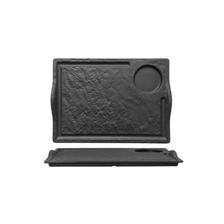 Piatto bistecca effetto pietra con foro  33x24 nero