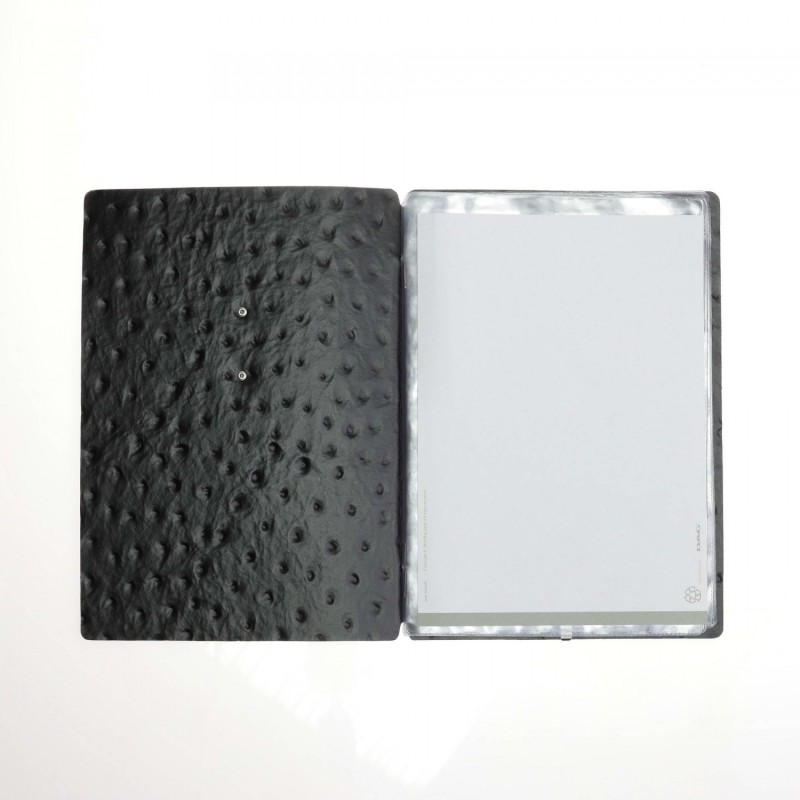 Porta menu in vera pelle rigenerata - formato 16,5x23,1 cm (GOLFO) - colore NERO STRUZZO - 2 buste
