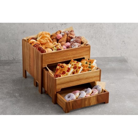 Set buffet in acacia, composto da 3 pezzi sovrapponibili 43x35,5x33 cm