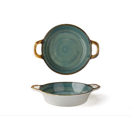 Tegamino 2 manici cm.15 verde in porcellana