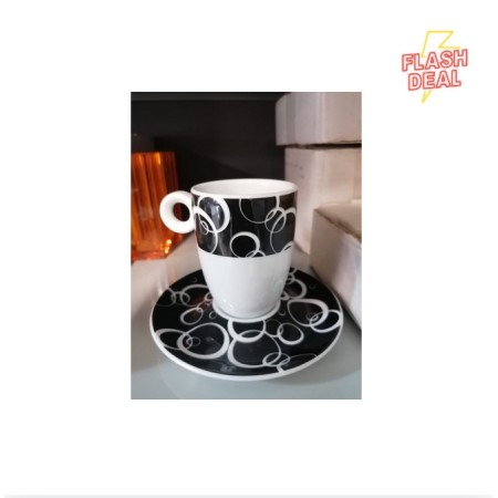 6 Tazze thè con piattino cl.20  bianca e nera Lubiana bola