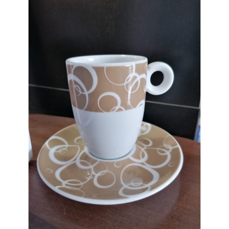 6 Tazze thè con piattino cl.20  bianca e beige Lubiana bola
