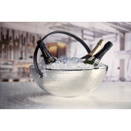 Secchiello portaghiaccio in acciaio martellato con manico in ecopelle Ø27 cm