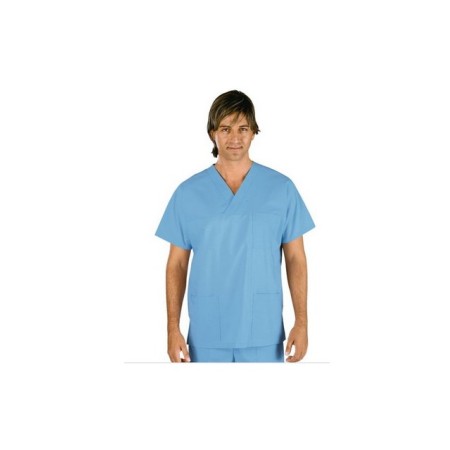 Casacca a collo a V unisex a mezza manica celeste tg XL