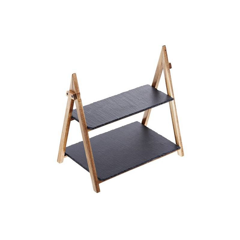 Duo - Stand in acacia con ripiani in ardesia 39.5x25x39.5 h - 1 PZ