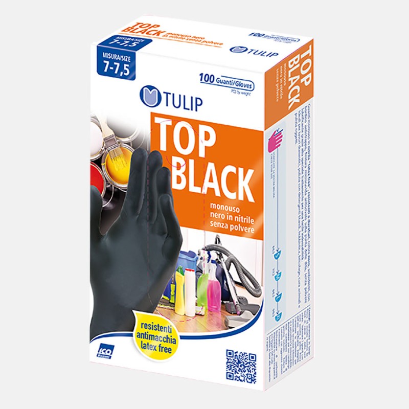 Guanti in nitrile senza polvere tulip nero 100 pz tg. S