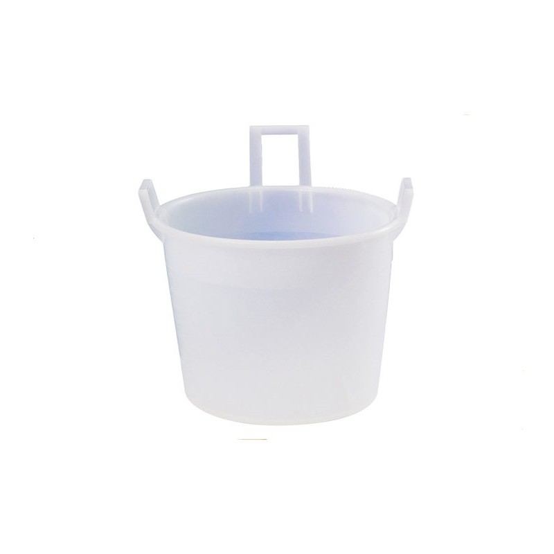 Mastello a tre manici in PELD (Polietilene a bassa densità), di colore bianco neutro.LT 120