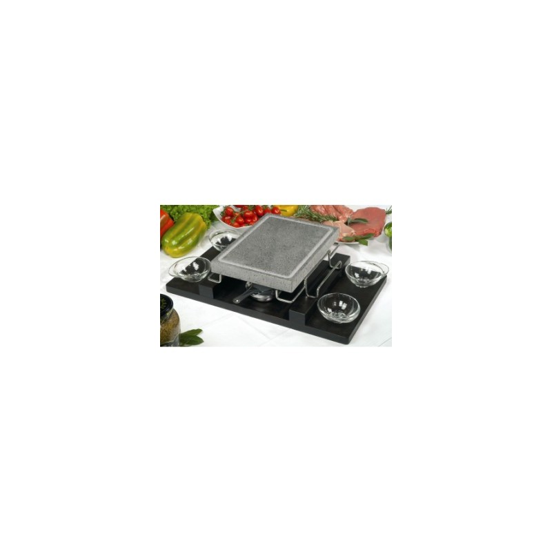 Piastra lavica rett.stand in acciaio inox e vassoio in legno