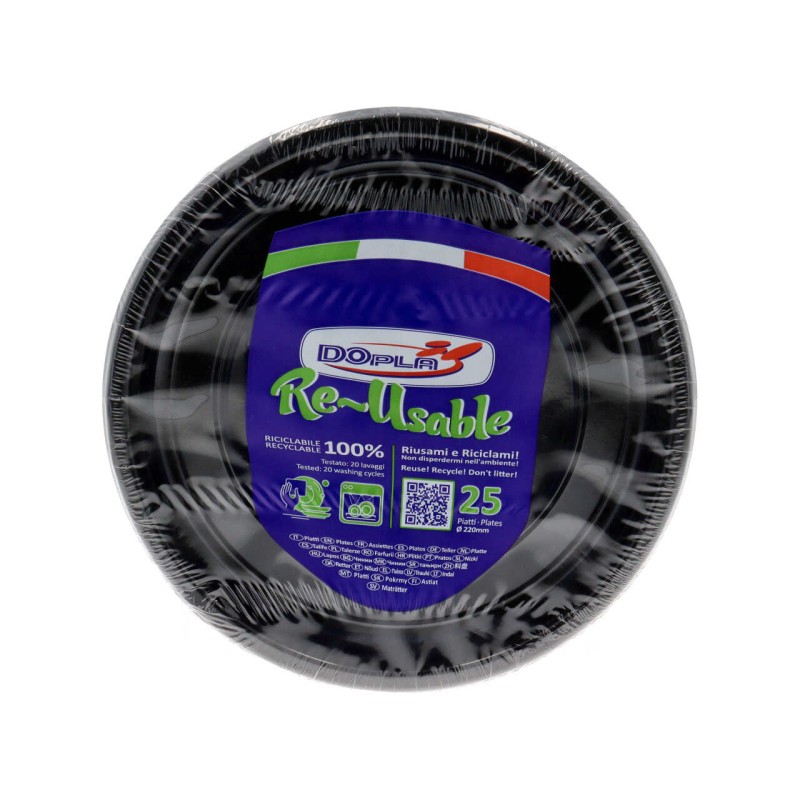 Piatti piani neri d.22cm 25 pz