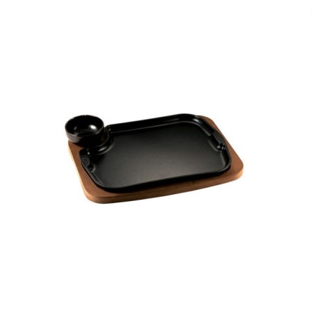 Piatto a servire in ghisa Gourmet con ciotolina e vassoio in legno cm 32x24