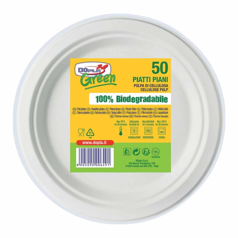 Piatto piano in polpa di cellulosa d.22 50 pz bianco