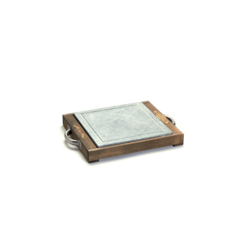 Pietra ollare quadra 25x25 CM Con base abete vintage