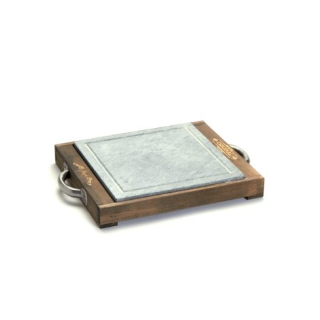 Pietra ollare quadra 25x25 CM Con base abete vintage