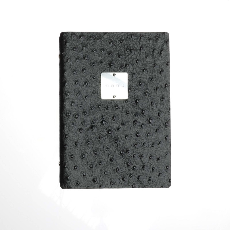 Porta menu in vera pelle rigenerata - formato 16,5x23,1 cm (GOLFO) - colore NERO STRUZZO - 2 buste