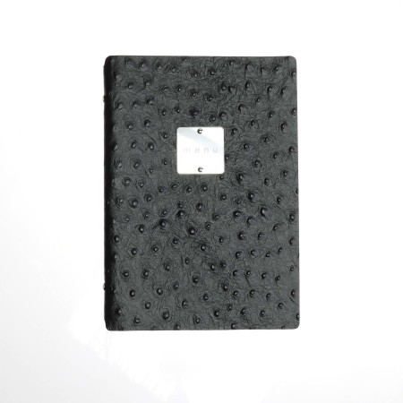 Porta menu in vera pelle rigenerata - formato 16,5x23,1 cm (GOLFO) - colore NERO STRUZZO - 2 buste