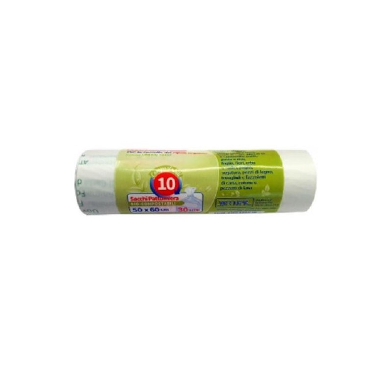 Rotolo COMPATTO 10 sacchi in BIOPLASTICA f.to50x60cm COMPOSTABILI a norma EN