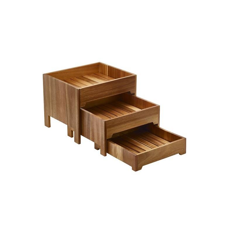 Set buffet in acacia, composto da 3 pezzi sovrapponibili 43x35,5x33 cm