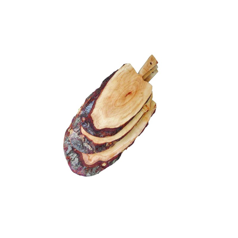Tagliere in legno ontano con corteccia e manico 42x15 cm