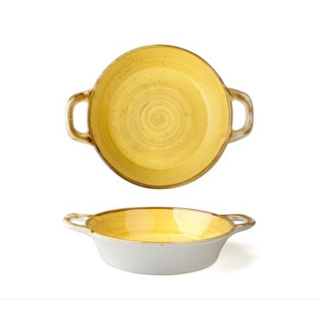 Tegamino 2 manici cm.15 giallo in porcellana