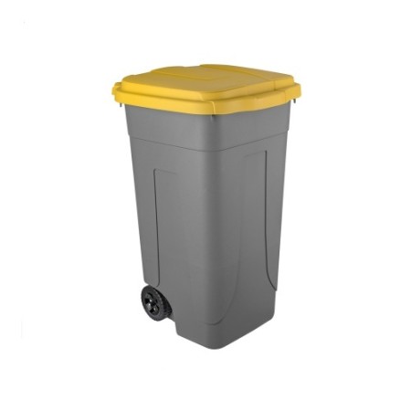 Bidone carrellato Lt 80 c/cop giallo+pedale+Asta